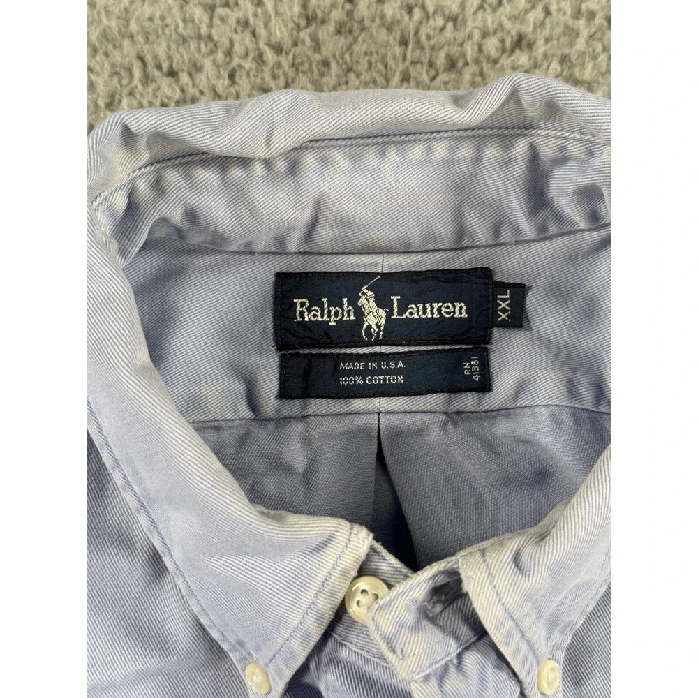 Vintage Ralph Lauren Shirt Mens 2XL Blue Denim Green Pony‎ Heavyweight Button Up